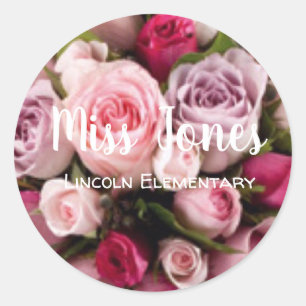 Trendy Rose Monogram Teacher Design Classic Round Sticker