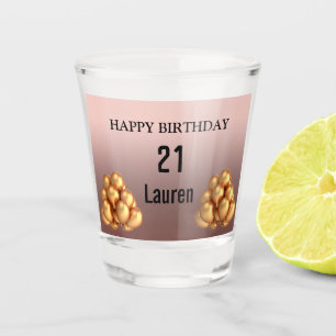 Trendy Rose Pink Gold balloons 21st Birthday Shot Glass