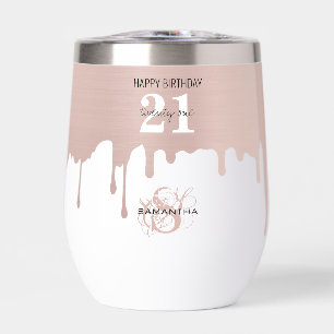 Trendy Rose Pink Gold Metallic Drips 21st Birthday