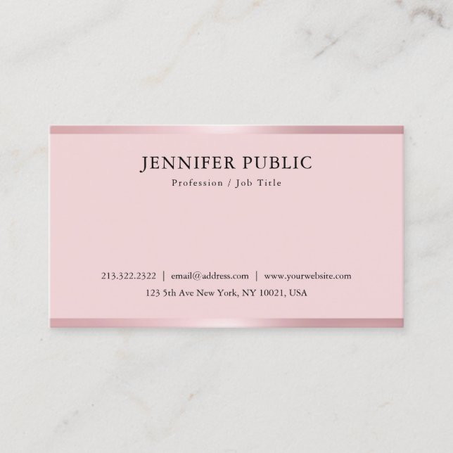 Trendy Rosegold Modern Elegant Simple Template Business Card (Front)