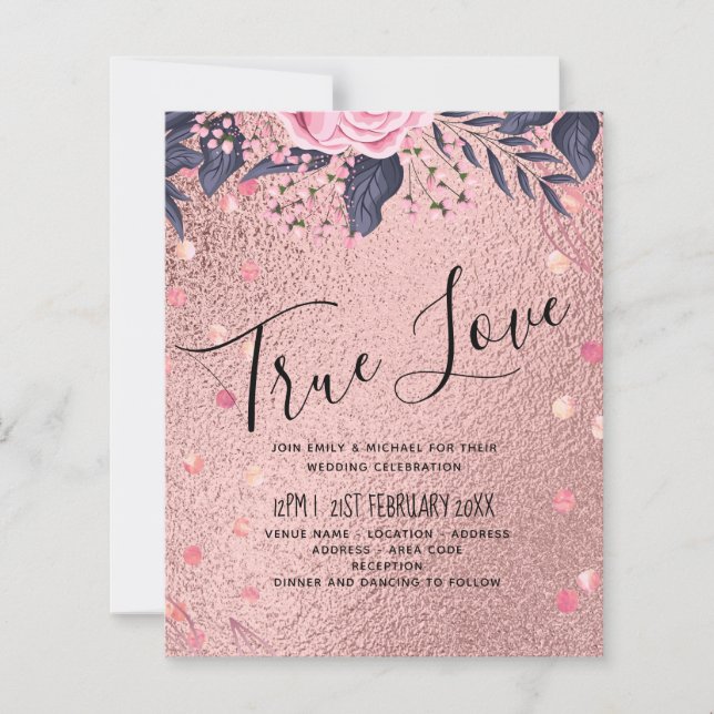 Trendy ROSEGOLD Wedding Metallic Pink Navy Glitter (Front)