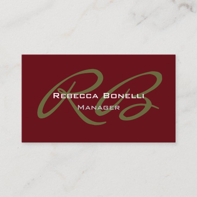 Trendy Rosewood Gold Colours Monogram Business Car Card (Front)