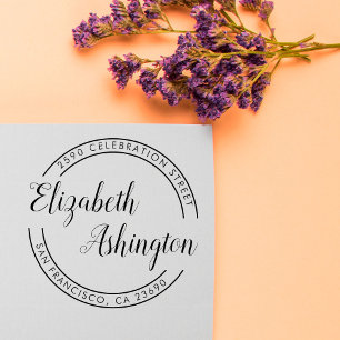 Trendy Round Typography & Script Return Address Self-inking Stamp