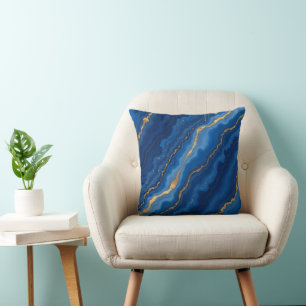 Trendy Royal Blue Gold Marble Collection Cushion