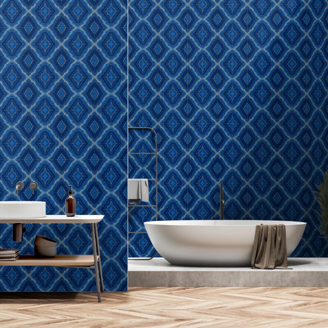 Trendy Royal Blue Gold Marble Collection Wallpaper (Bathroom)