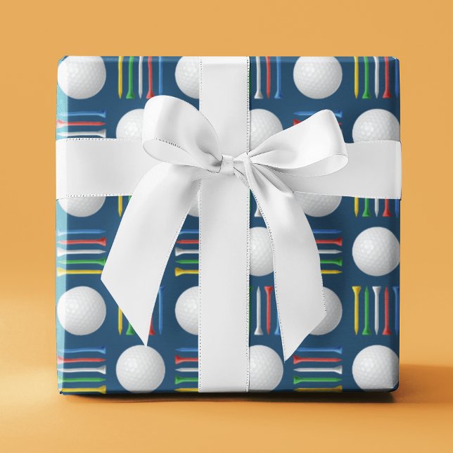 Trendy Royal Blue Golf Ball and Tee Gift  Wrapping Paper (Creator Uploaded)