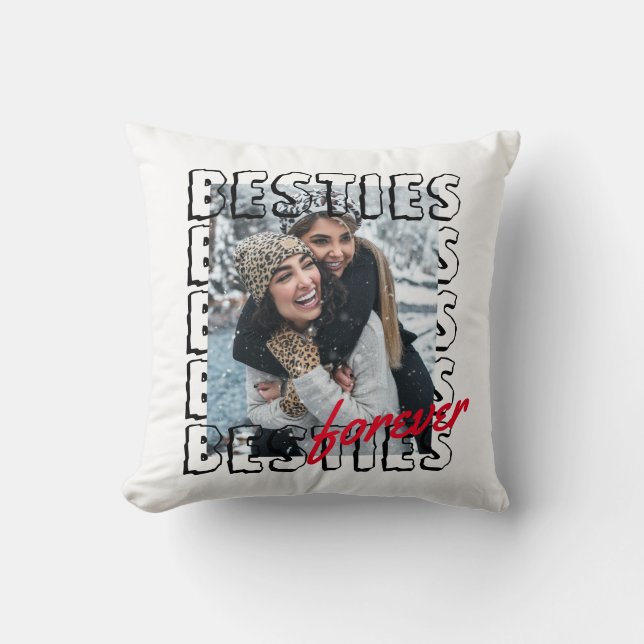 Trendy Rustic Chic Besties Forever Photo Overlap Cushion (Front)