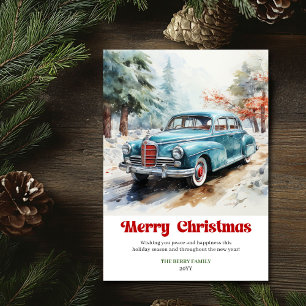 Trendy rustic Christmas scene festive vintage car Holiday Card