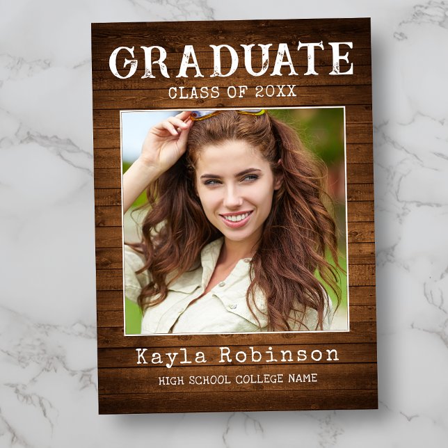 Trendy Rustic Country Wood Plank Photo Graduation Announcement (Available in print or instant digital download for quick messaging, email or self printing.)
