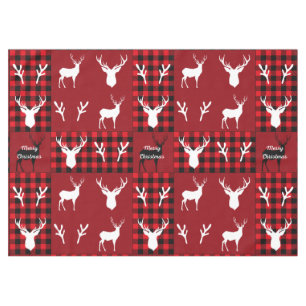 Trendy rustic plaid and white reindeers red black  tablecloth