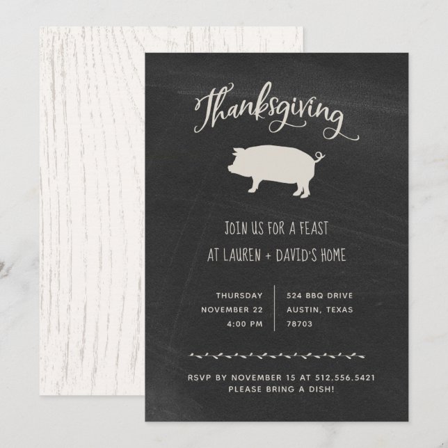 Trendy Rustic Thanksgiving Dinner Invitation (Front/Back)