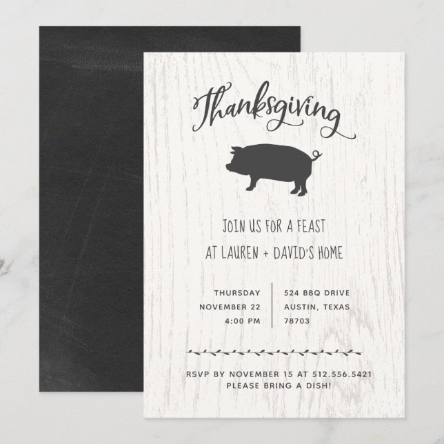 Trendy Rustic Thanksgiving Dinner Invitation (Front/Back)