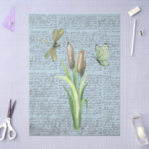 Trendy rustic vintage calligraphy letters Blue Tissue Paper