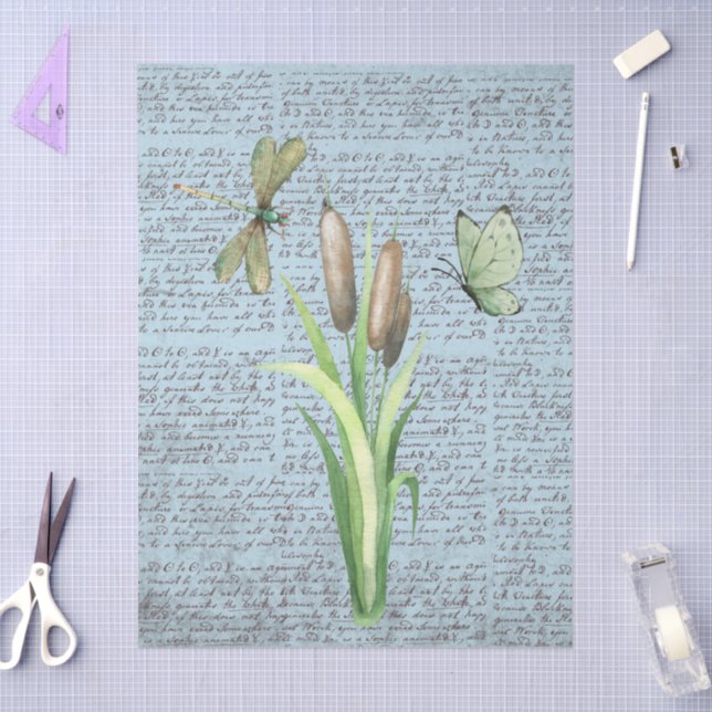 Trendy rustic vintage calligraphy letters Blue Tissue Paper (Craft)