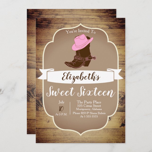 Trendy Rustic Western Cowgirl Boots Invitation (Front/Back)