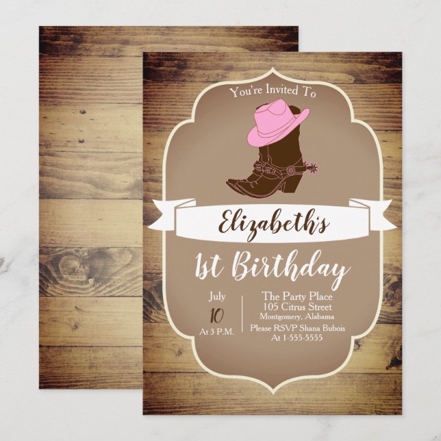 Trendy Rustic Western Cowgirl Boots Invitation (Front/Back)