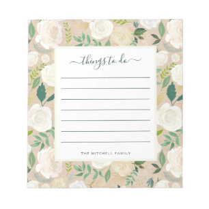 Trendy Rustic White Floral on Kraft   Things to Do Notepad