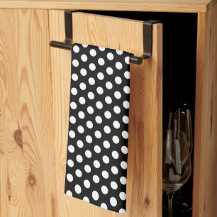 Trendy Rustic White Polka Dots Template Black Tea Towel