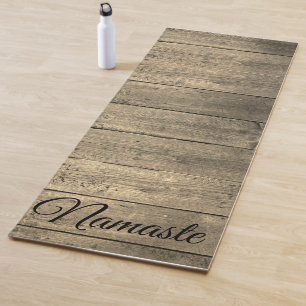 Trendy Rustic Wood Namaste Personalised Yoga Mat