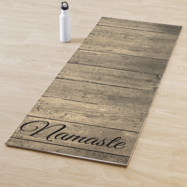 Trendy Rustic Wood Namaste Personalised Yoga Mat (In Situ)