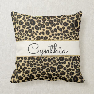 Trendy Safari Leopard Print Monogram Cushion