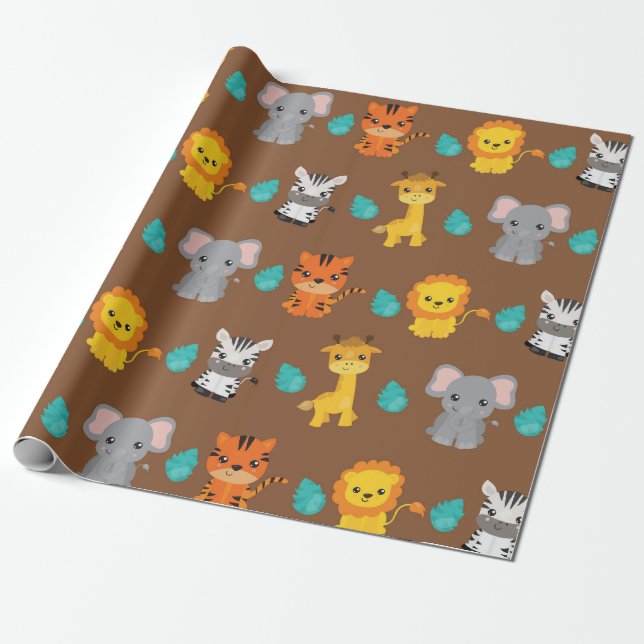 Trendy Safari Wildlife Wrapping Paper (Unrolled)