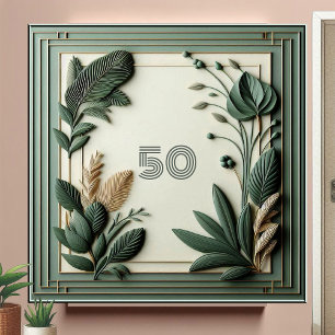Trendy Sage Green Art Deco Leaves Botanical Number Tile