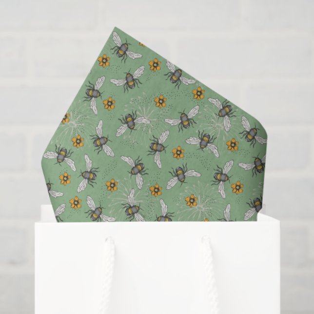 Trendy Sage Green Buzzing Honeybee for Summer Tissue Paper (Gift Bag)