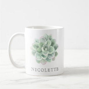 Trendy Sage Green Watercolor Succulent Coffee Mug