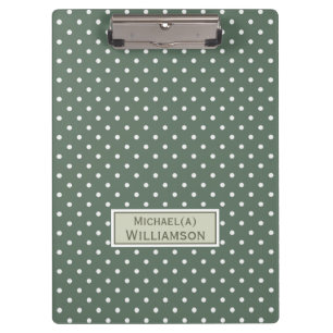 Trendy Sage Green & White Polka Dot Custom Pattern Clipboard