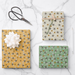 Trendy Sage & Yellow Honeybees for Spring & Summer Wrapping Paper Sheet