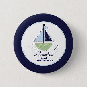 Trendy Sailboat Name Tag Button - Green/Blue