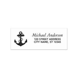 Trendy Sailboat Nautical Anchor  Return Address Rubber Stamp