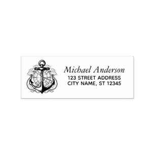 Trendy Sailboat Nautical Anchor  Return Address Rubber Stamp