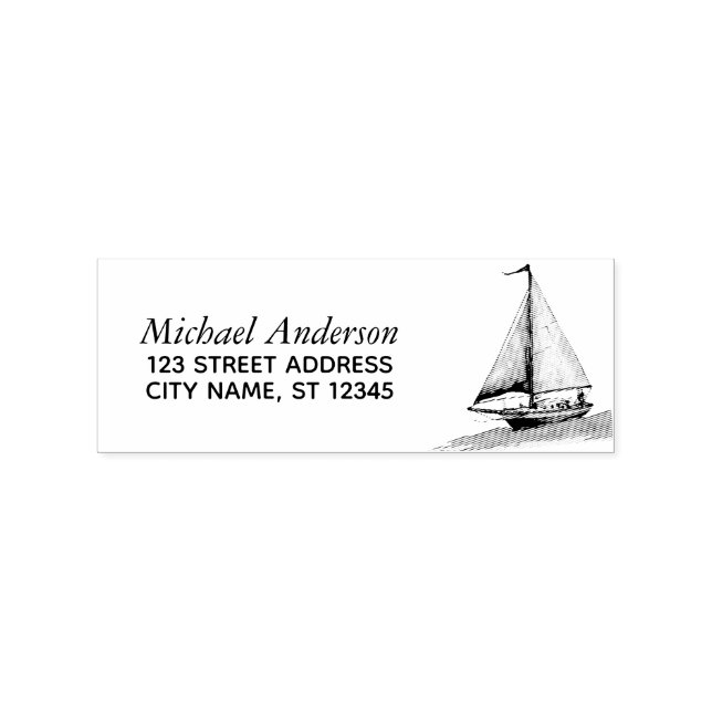 Trendy Sailboat Nautical Return Address            Rubber Stamp (Imprint)