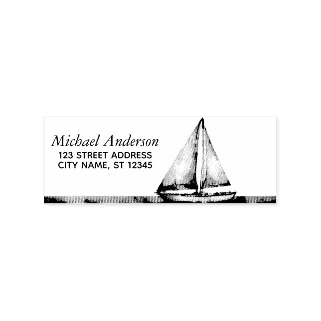 Trendy Sailboat Nautical Return Address            Rubber Stamp (Imprint)