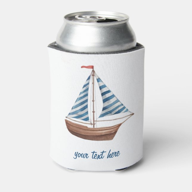 Trendy Sailboat Nautical Watercolor Can Cooler (Can Back)