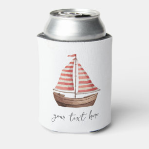 Trendy Sailboat Nautical Watercolor Can Cooler