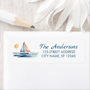 Trendy Sailboat Nautical Watercolor Return Address