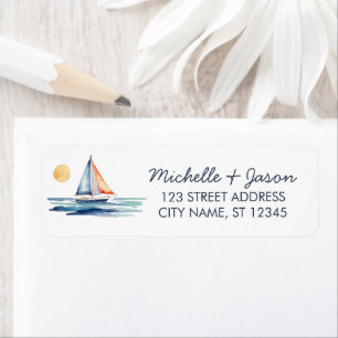 Trendy Sailboat Nautical Watercolor Return Address