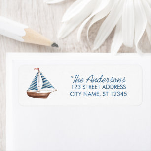 Trendy Sailboat Nautical Watercolor Return Address