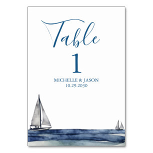 Trendy Sailboat Nautical Watercolor Wedding Table Number