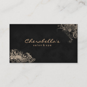 Trendy Salon Spa Floral Business Card Black Beige