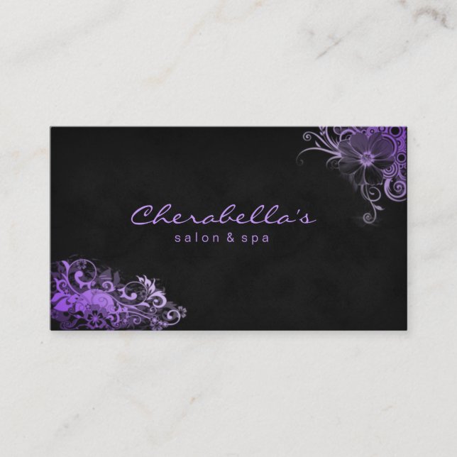 Trendy Salon Spa Floral Business Card Purple (Front)