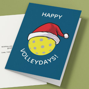 Trendy Santa Cap Pickleball Blue Christmas Holiday Card