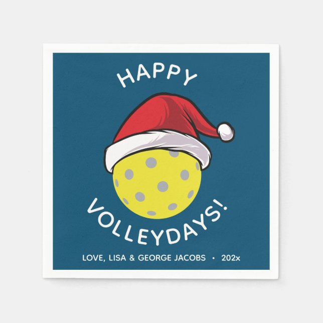 Trendy Santa Cap Pickleball Blue Christmas Napkin (Front)