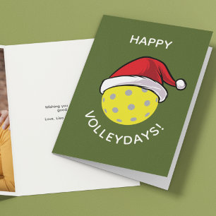 Trendy Santa Cap Pickleball Green Christmas Photo Holiday Card