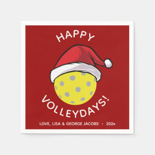 Trendy Santa Cap Pickleball Red Christmas Napkin