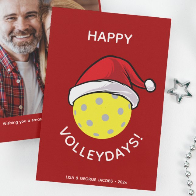 Trendy Santa Cap Pickleball Red Christmas Photo Holiday Card (Creator Uploaded)