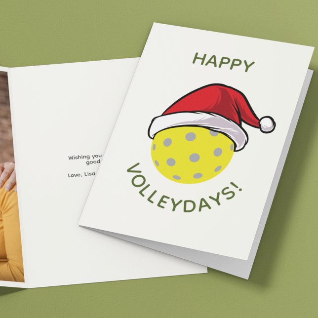 Trendy Santa Cap Pickleball White Christmas Photo Holiday Card (Creator Uploaded)